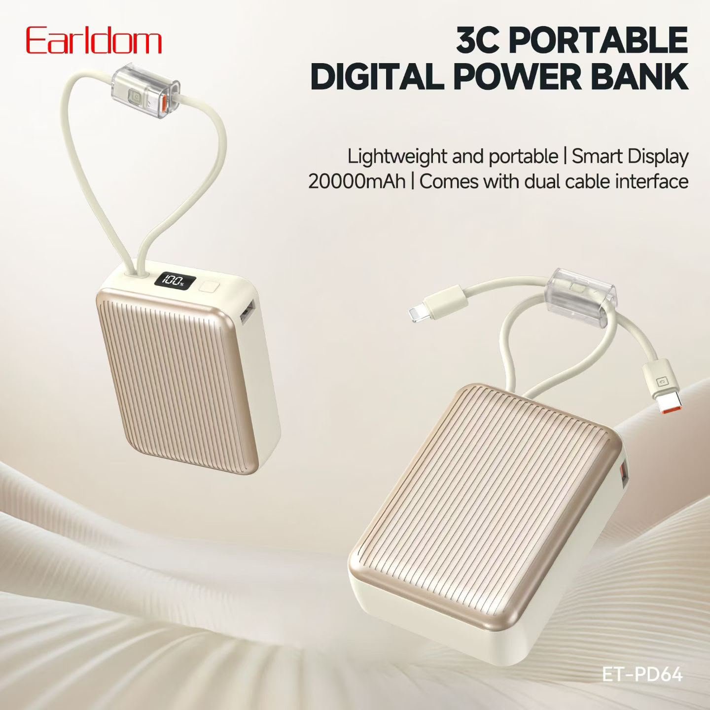 Earldom 20000mAh Portable Digital Power Bank with Smart Display – ET-PD64 - Image 4