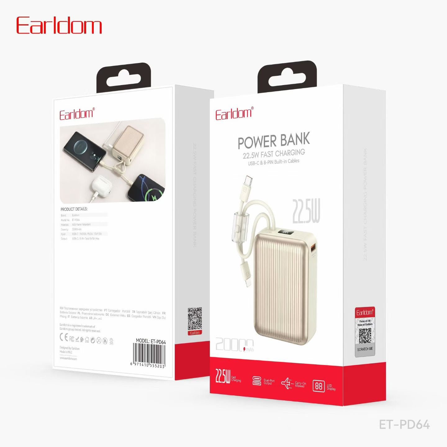 Earldom 20000mAh Portable Digital Power Bank with Smart Display – ET-PD64 - Image 2