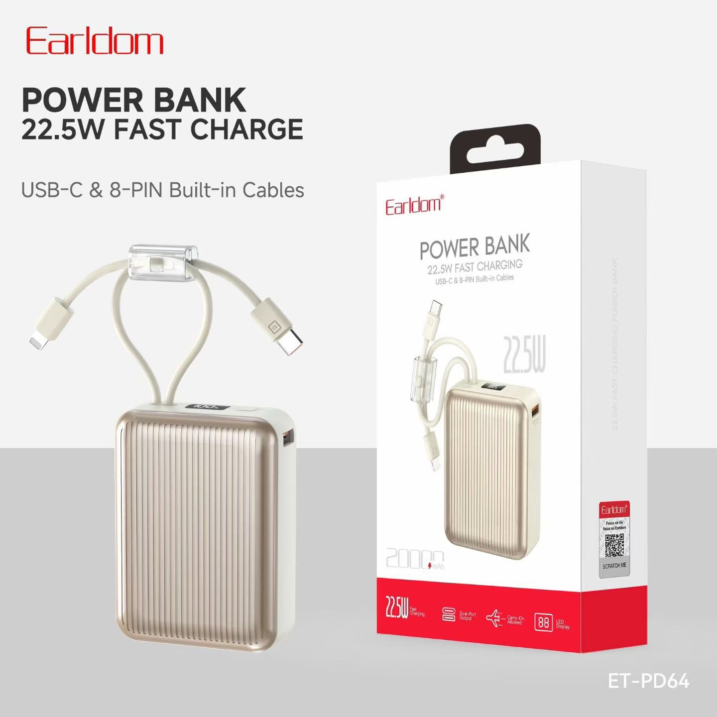 Earldom 20000mAh Portable Digital Power Bank with Smart Display – ET-PD64 - Image 7