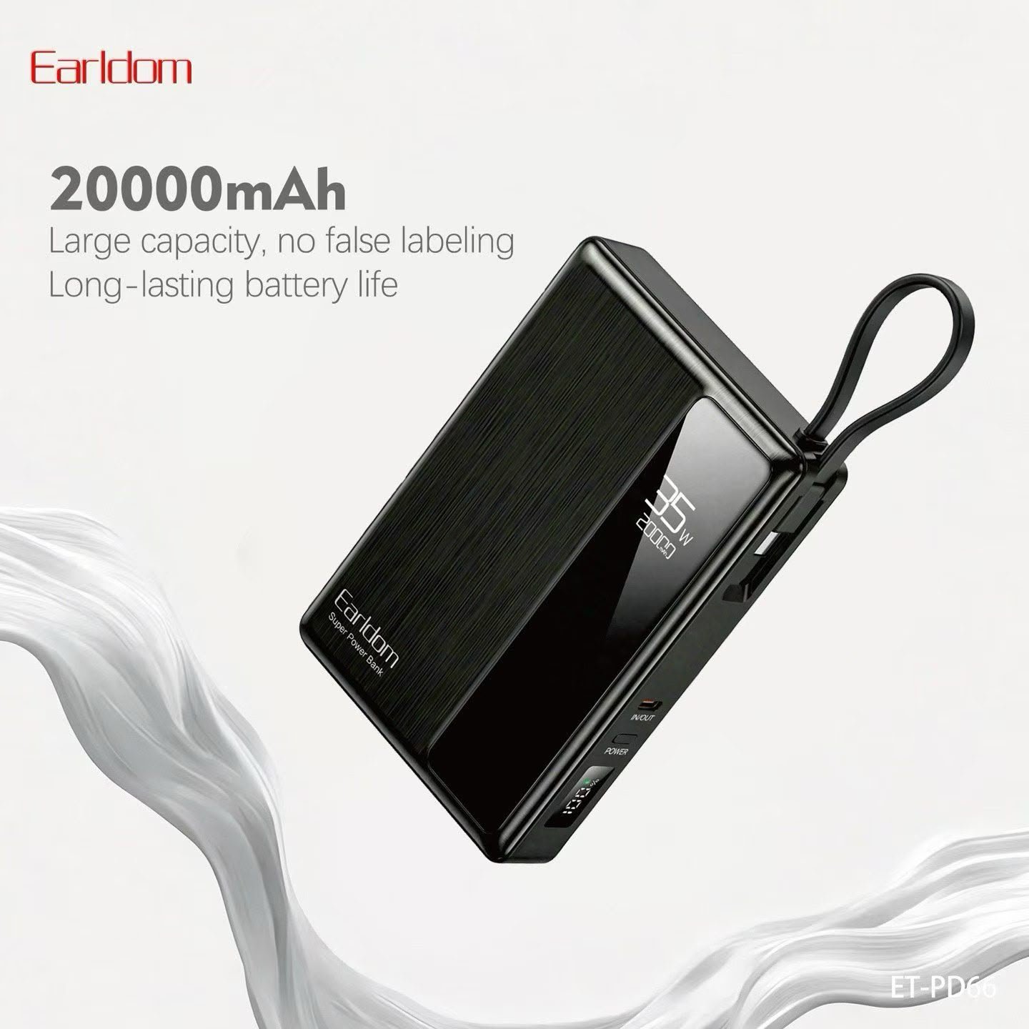 Earldom 20000mAh Fast Charging Power Bank with Built-in USB-C Cable – ET-PD66 - Image 3