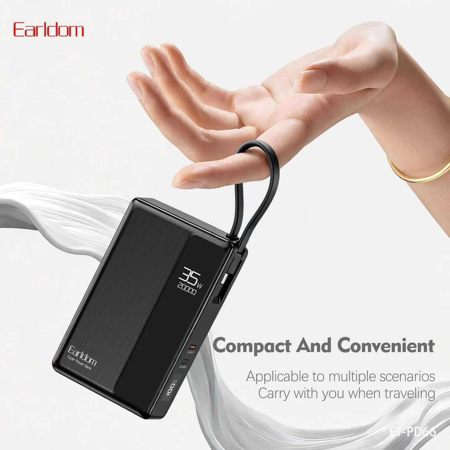 Earldom 20000mAh Fast Charging Power Bank with Built-in USB-C Cable – ET-PD66 - Image 4